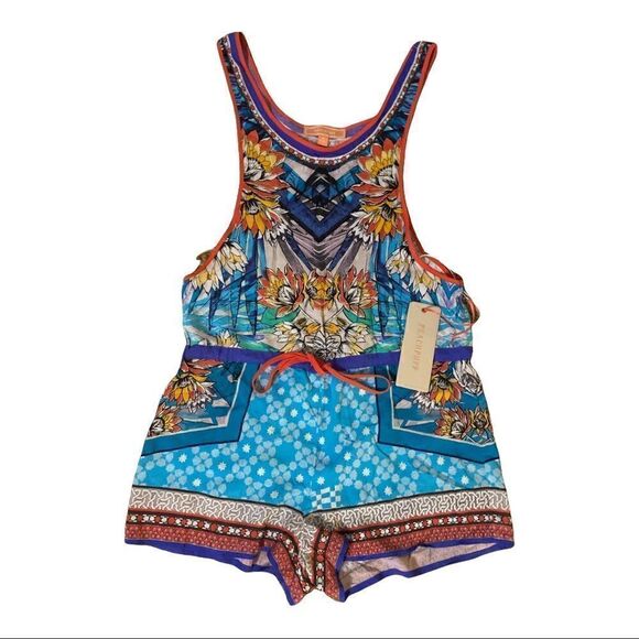 Peach Puff | Floral Tank Romper Drawstring Shorts | S NWT - Picture 3 of 8